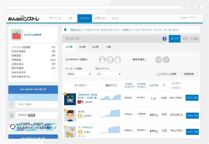 SNS感覚でストラテジーを選べるPC版「システムトレーダー」