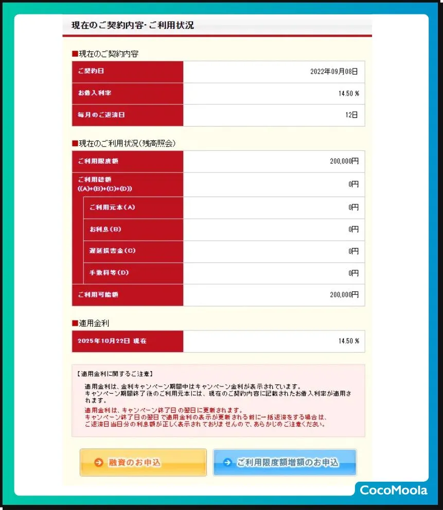 Mさん提供:楽天銀行スーパーローンの契約内容確認画面の画像