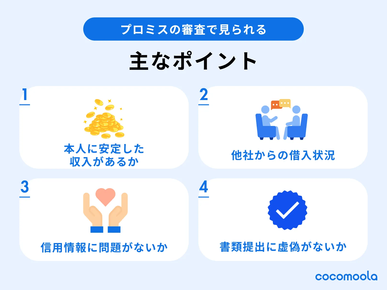 プロミスの審査で見られる主なポイント。