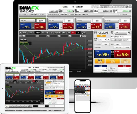 スマートな画面操作ができる「DMMFX STANDARD」の取引画面画像