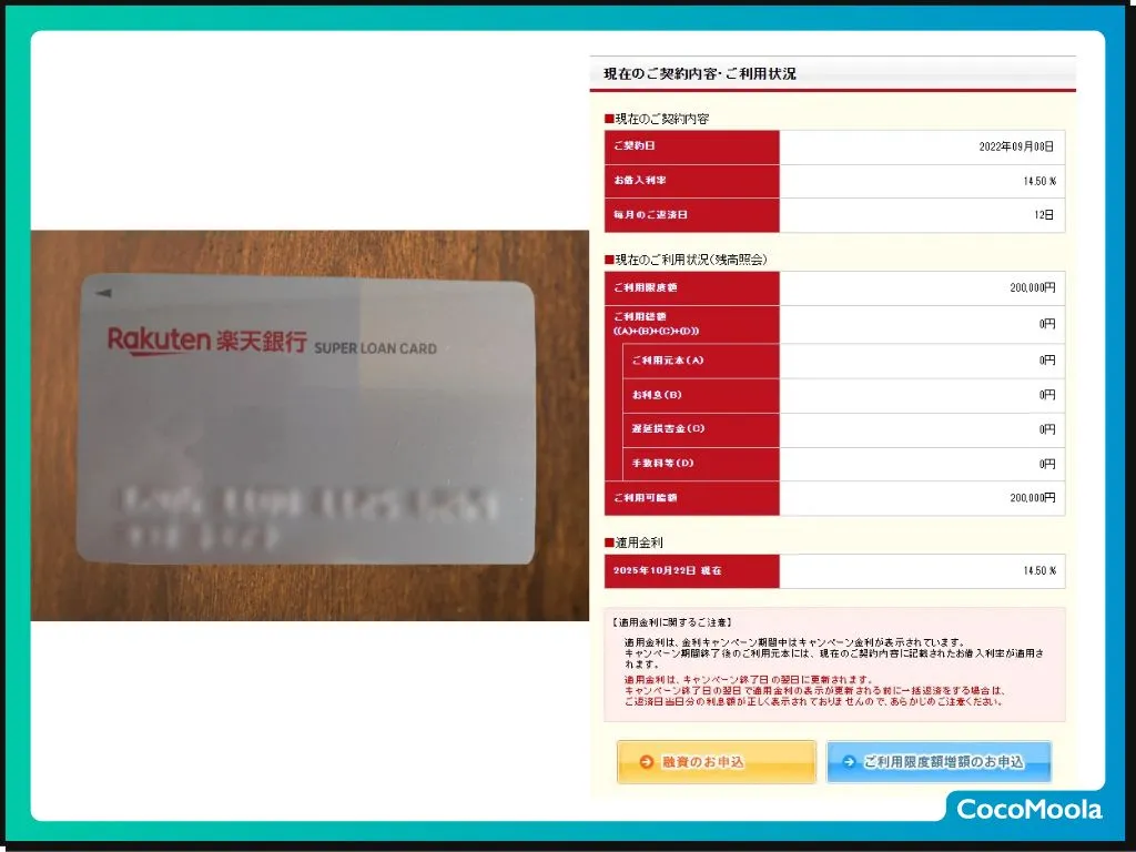 ユーザー提供画像：楽天銀行スーパーローンの契約内容