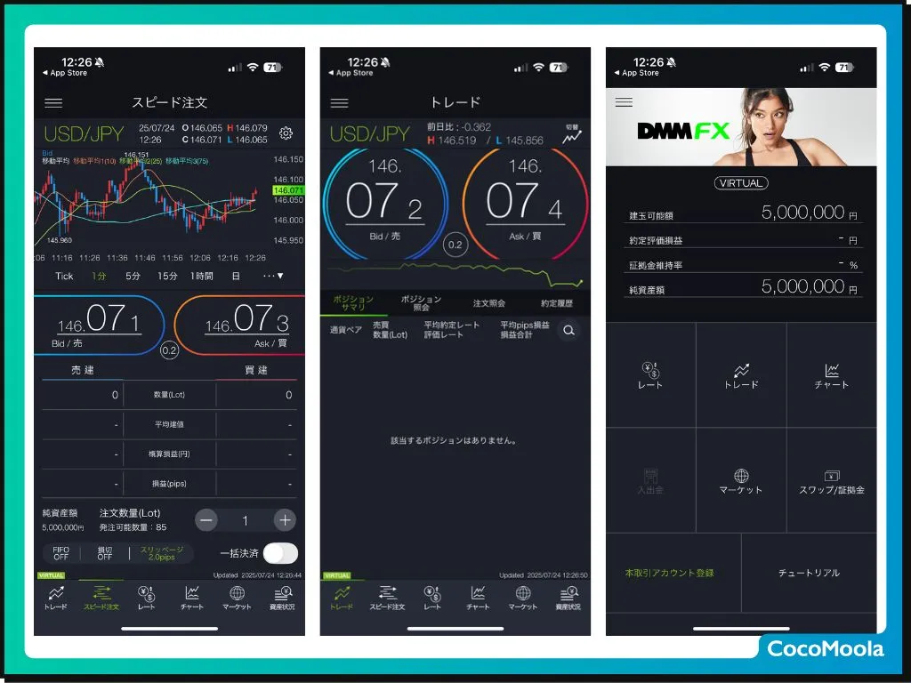 FXデモトレード取引画面